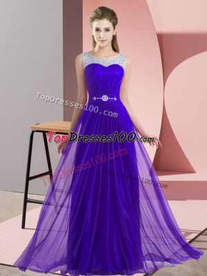 Artistic Purple Scoop Neckline Beading Quinceanera Court of Honor Dress Sleeveless Lace Up
