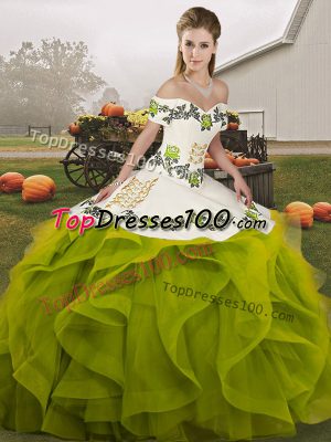 Low Price Sleeveless Lace Up Floor Length Embroidery and Ruffles Sweet 16 Quinceanera Dress