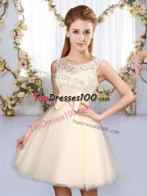 Sleeveless Mini Length Lace and Bowknot Lace Up Court Dresses for Sweet 16 with Champagne