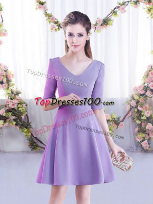 Customized Lavender Half Sleeves Mini Length Ruching Zipper Damas Dress