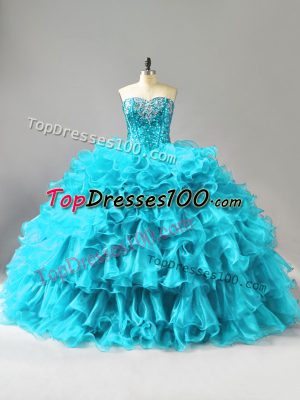 Delicate Sleeveless Ruffles and Sequins Lace Up 15th Birthday Dress
