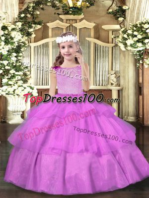 Amazing Lilac Sleeveless Organza Zipper Little Girls Pageant Gowns for Party and Sweet 16 and Wedding Party