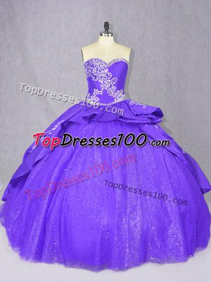 Chic Sweetheart Sleeveless Court Train Lace Up Ball Gown Prom Dress Blue Tulle