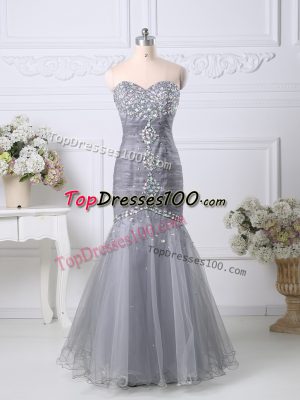 New Arrival Tulle Sleeveless Floor Length Prom Evening Gown and Beading and Ruching