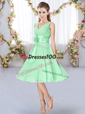 Apple Green Lace Up Bridesmaids Dress Hand Made Flower Sleeveless Knee Length