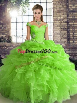 Deluxe Sleeveless Floor Length Beading and Ruffles and Pick Ups Lace Up Quinceanera Gown with
