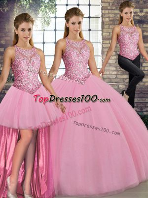 Pretty Tulle Sleeveless Floor Length 15 Quinceanera Dress and Embroidery