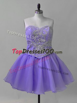 Lavender Organza Lace Up Sweetheart Sleeveless Mini Length Juniors Party Dress Beading