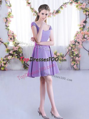 Straps Cap Sleeves Zipper Quinceanera Dama Dress Lavender Chiffon