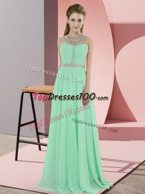 Custom Fit Apple Green Sleeveless Beading Floor Length Homecoming Dress