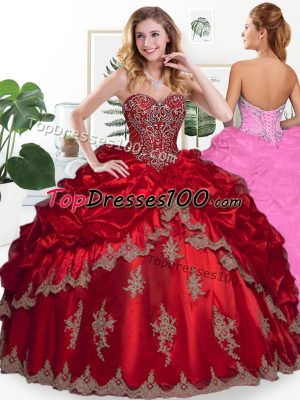 Designer Floor Length Wine Red Quinceanera Dresses Organza Sleeveless Beading and Appliques and Pick Ups