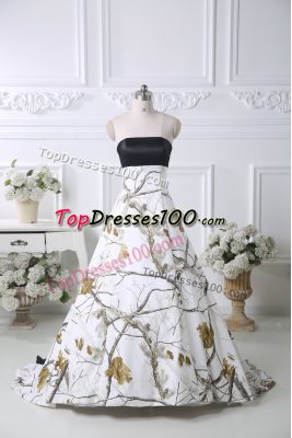 Elegant White Off The Shoulder Neckline Pattern Evening Dress Sleeveless