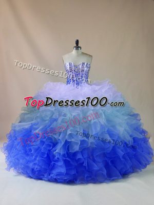 Glorious Sweetheart Sleeveless Quinceanera Dresses Floor Length Beading and Ruffles Multi-color Organza