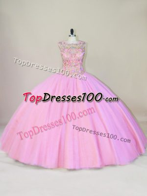 Flirting Lace Up Quinceanera Dresses Pink for Sweet 16 and Quinceanera with Beading
