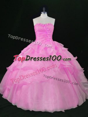 Lilac Ball Gowns Sweetheart Sleeveless Organza Floor Length Lace Up Hand Made Flower Sweet 16 Dresses