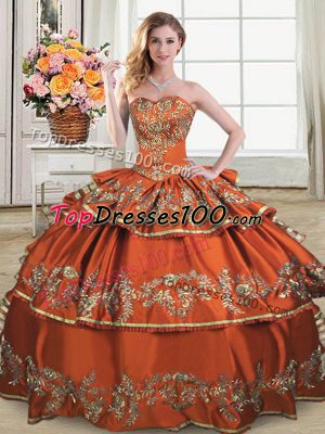 Best Selling Floor Length Rust Red Ball Gown Prom Dress Sweetheart Sleeveless Lace Up