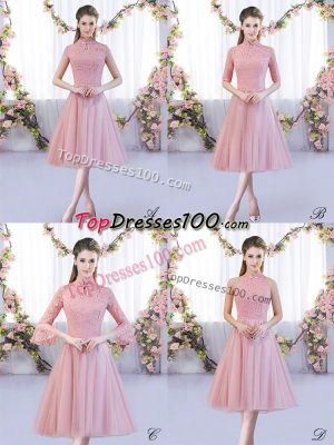 High-neck Cap Sleeves Tulle Quinceanera Court Dresses Lace Zipper