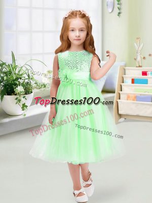 Modern Empire Flower Girl Dresses Scoop Organza Sleeveless Tea Length Zipper