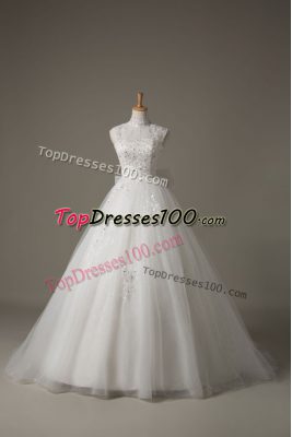 Sophisticated Ball Gowns Sleeveless White Bridal Gown Brush Train Lace Up