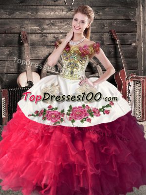 Beautiful Sleeveless Lace Up Floor Length Embroidery and Ruffles Sweet 16 Dress