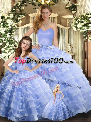 Lavender Ball Gown Prom Dress Military Ball and Sweet 16 and Quinceanera with Ruffled Layers Sweetheart Sleeveless Lace Up