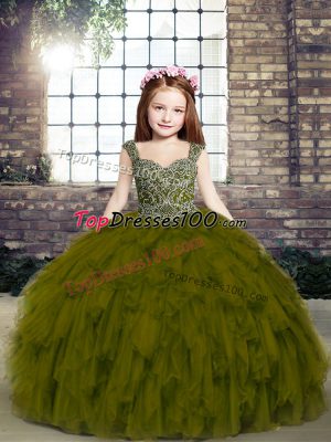 Floor Length Olive Green Pageant Dress Wholesale Straps Sleeveless Lace Up