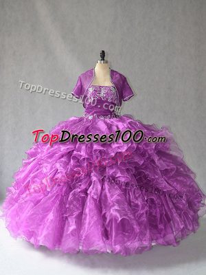 Ideal Strapless Sleeveless Lace Up Vestidos de Quinceanera Purple Organza