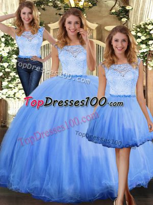 New Style Sleeveless Floor Length Lace Clasp Handle Quinceanera Dresses with Blue