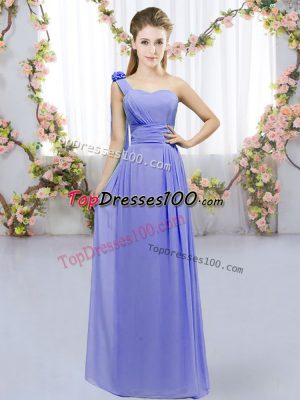 Lavender One Shoulder Neckline Hand Made Flower Bridesmaids Dress Sleeveless Lace Up