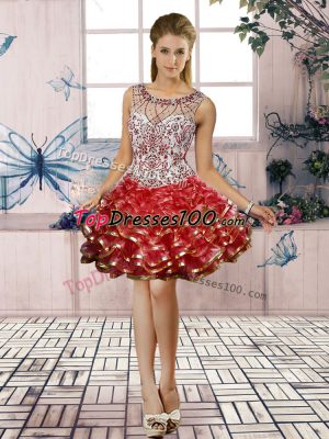 Classical Red Sleeveless Mini Length Beading and Ruffled Layers Lace Up Pageant Dress Toddler