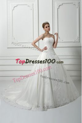 Modern Sweetheart Sleeveless Court Train Lace Up Wedding Dresses White Tulle
