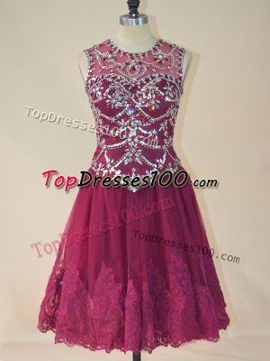 Attractive Tulle Scoop Sleeveless Lace Up Beading and Lace Winning Pageant Gowns in Burgundy