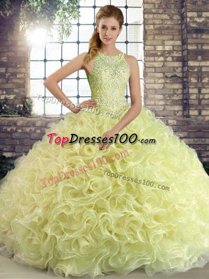 Exceptional Floor Length Yellow Green Quinceanera Gowns Scoop Sleeveless Lace Up