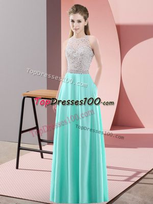 Apple Green Sleeveless Floor Length Beading Backless Evening Dress