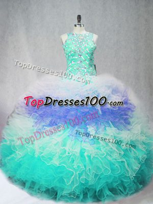 Colorful Multi-color Sleeveless Tulle Zipper Quince Ball Gowns for Sweet 16 and Quinceanera