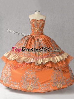 Best Embroidery Quinceanera Dresses Orange Lace Up Sleeveless Floor Length