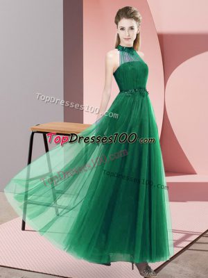 Super Floor Length Lace Up Vestidos de Damas Dark Green for Wedding Party with Beading and Appliques