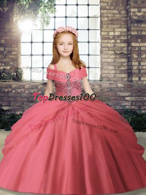 Straps Sleeveless Tulle Pageant Dresses Beading Lace Up