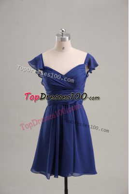 Comfortable Mini Length Blue Prom Dresses Chiffon Sleeveless Ruching