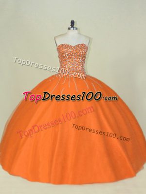 Mermaid Sweet 16 Dresses Orange Sweetheart Tulle Sleeveless Floor Length Lace Up
