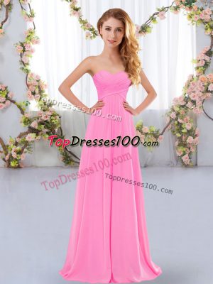 Floor Length Lace Up Damas Dress Rose Pink for Wedding Party with Ruching