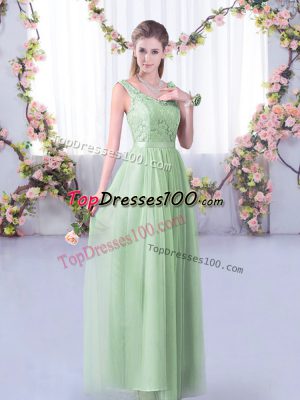 New Style V-neck Sleeveless Tulle Wedding Party Dress Lace and Belt Side Zipper