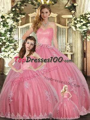 Tulle Sweetheart Sleeveless Lace Up Appliques Sweet 16 Dresses in Watermelon Red