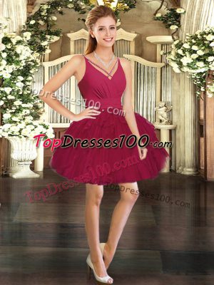 Fantastic Wine Red Backless Pageant Dress for Girls Ruffles Sleeveless Mini Length