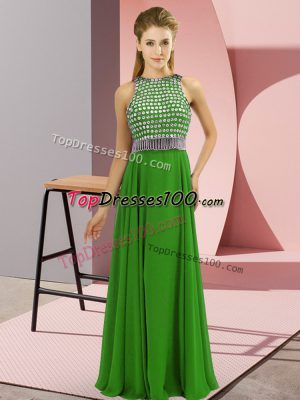 High Quality Green Side Zipper Dress for Prom Beading Sleeveless Floor Length