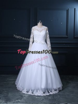 Long Sleeves Brush Train Lace Up Lace Bridal Gown