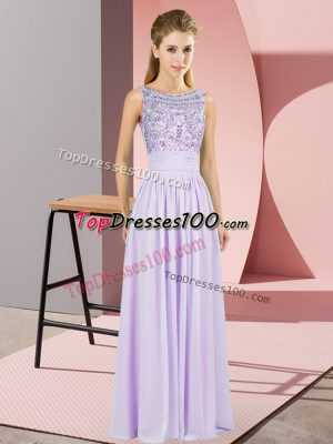 Scoop Sleeveless Backless Prom Party Dress Lavender Chiffon