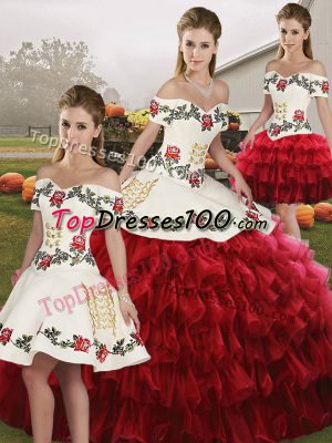 High Class Sleeveless Lace Up Floor Length Embroidery and Ruffled Layers Quinceanera Dress