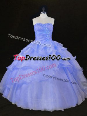 Blue and Lavender Organza Lace Up Sweetheart Sleeveless Floor Length Ball Gown Prom Dress Ruffles and Hand Made Flower