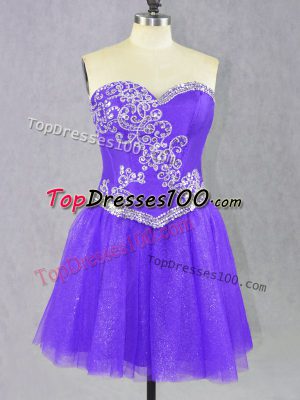 Elegant Sleeveless Mini Length Beading Lace Up Cocktail Dress with Lavender